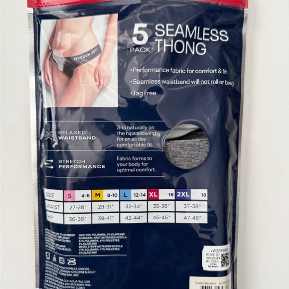 Reebok Woman’s Seamless Thong Underwear - Gray, White, and Black - Picture 3 of 3